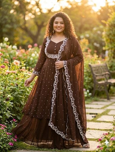 Black Georgette Heavy Embroidery Work Anarkali Gown Set